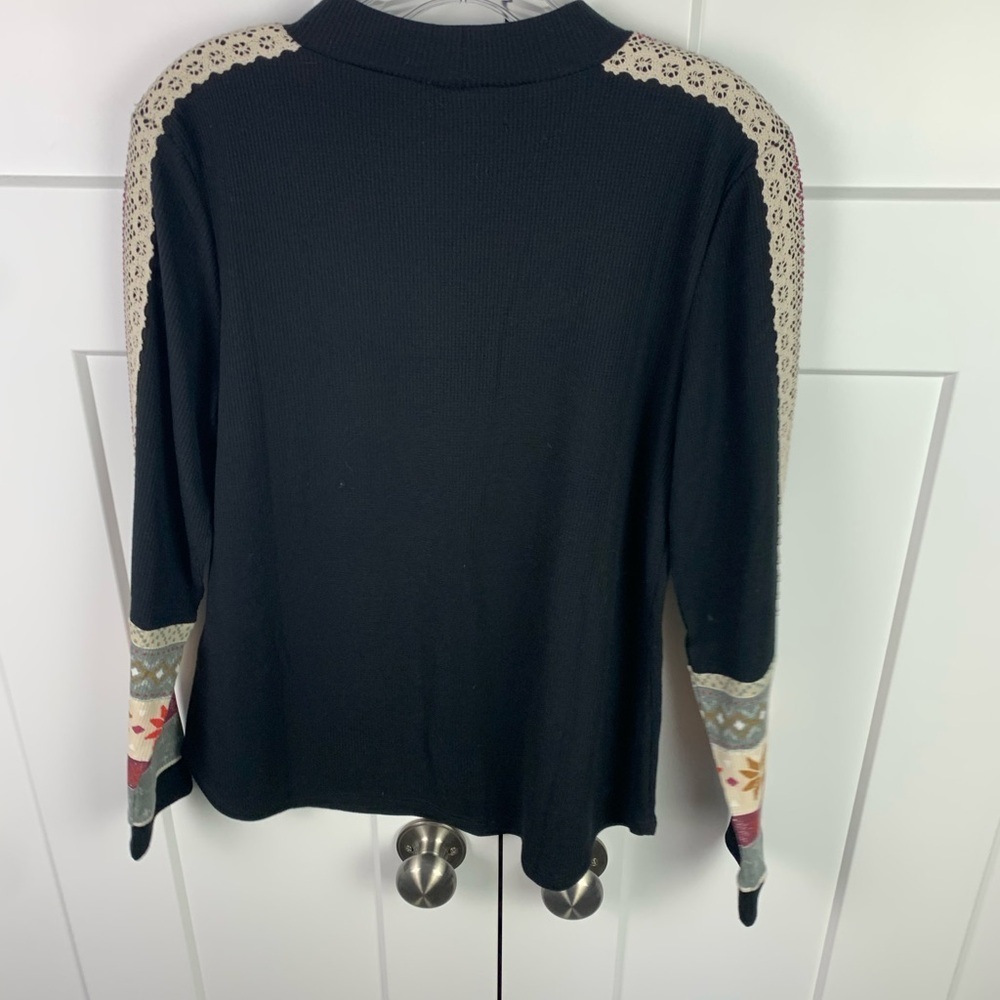 Maurices L Lot Of 2 Long Sleeve Thermal Mock Neck Nordic Print Green Black Boho - Picture 9 of 9